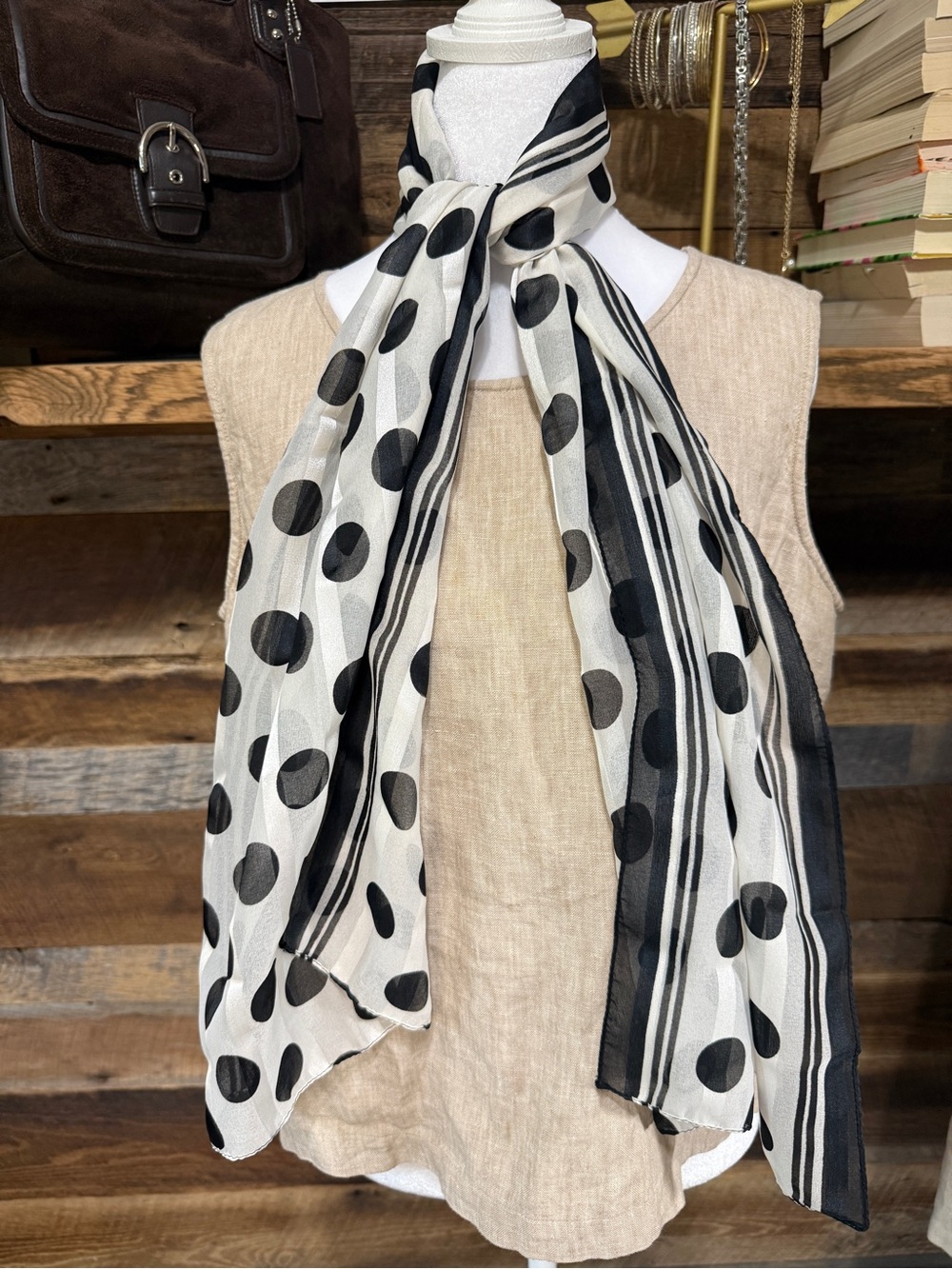 Black and White Polka Dot & Stripe Scarf